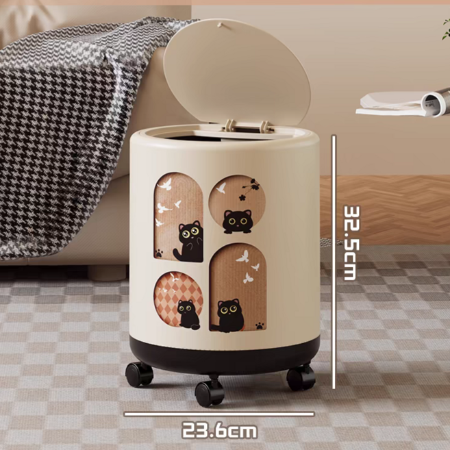 귀여운 이동식 쓰레기통 거실 주방 휴지통, 고양이