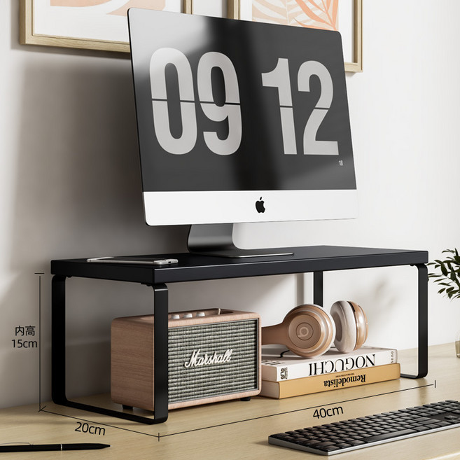 직장인 필수템 모니터 스탠드 / 데스크 정리대 받침대 길이 40cm 높이 2종, 블랙+블랙 16.5cm