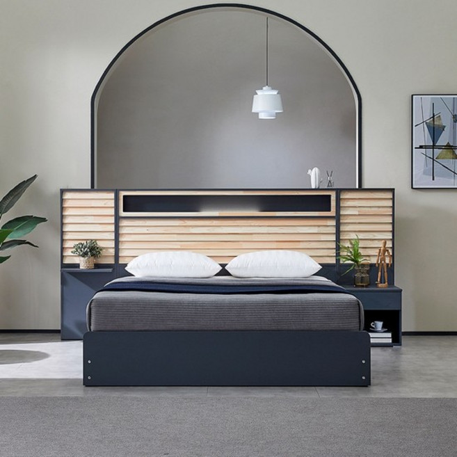 호텔식 몰디브 편백나무 갤러리 수납형 침대프레임 퀸/킹(공용) Q/K, 진그레이