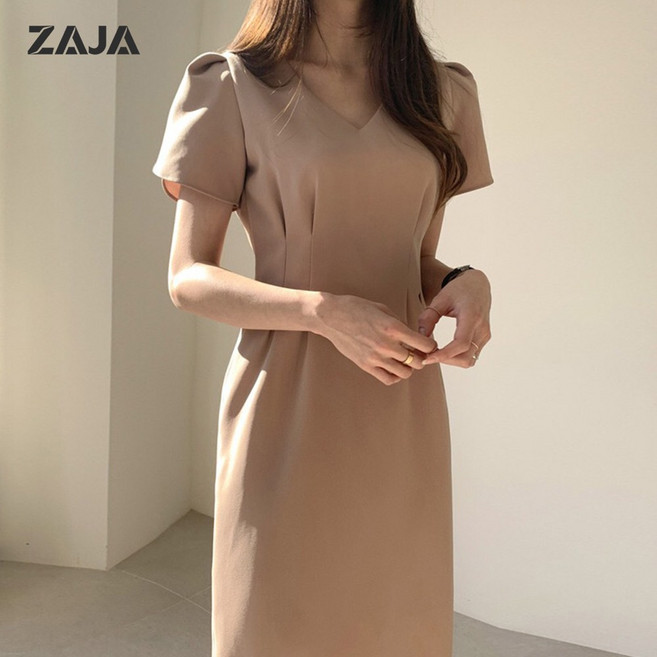 ZAJA 여성 여름 브이넥 정장 슬립 하객원피스