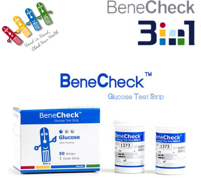 베네첵 3in1 측정기(요산+ 콜레스테롤+ 혈당) 자가진단 가정용 휴대용 디지털 방식, 혈당검사지, 50개