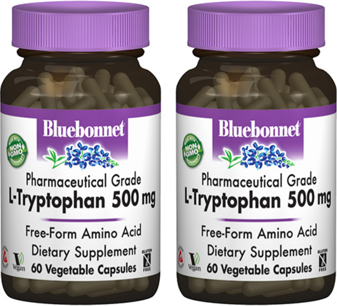 Bluebonnet 左旋色胺酸 500mg植物膠囊 無麩質, 60顆, 2罐