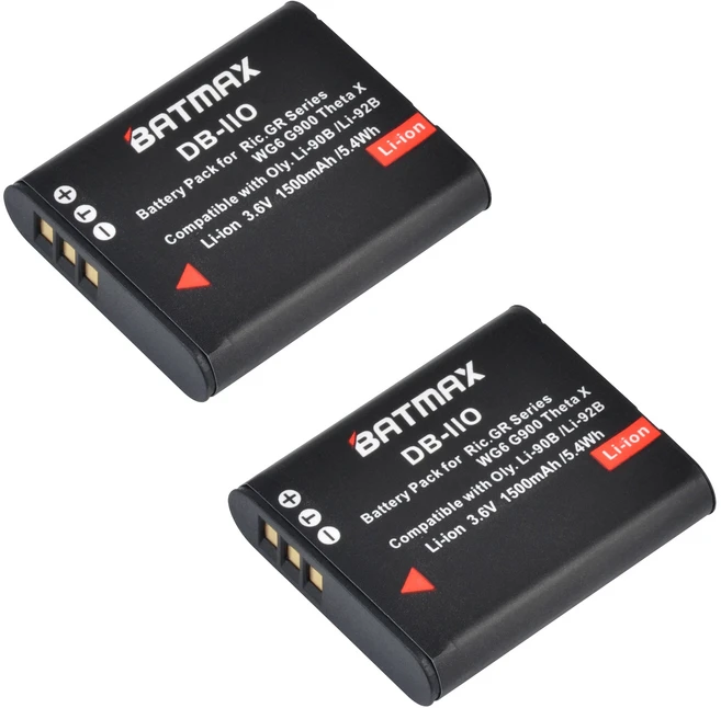 Batmax DB-110 1500mAh 배터리 + Ricoh DB-110 GR 시리즈 Ricoh GR III GR IIIx Theta X WG-6 G900 카메라, 01 2 Battery