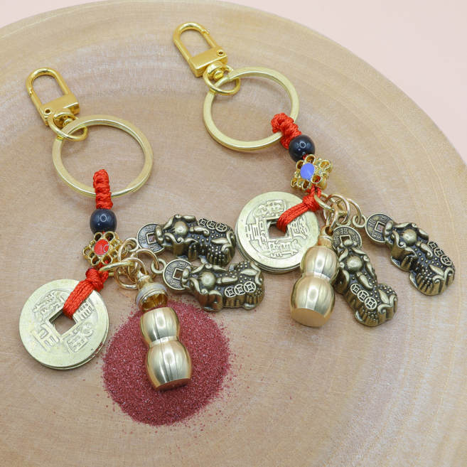 1+1 재물운 행운 복을 부르는 쌍비휴 조롱박 엽전 열쇠고리 키링 바르고상사, 2개