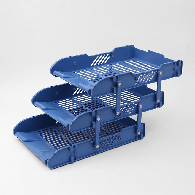 책상용 3단 서류받침대 블루 문서보관대 데스크정리함