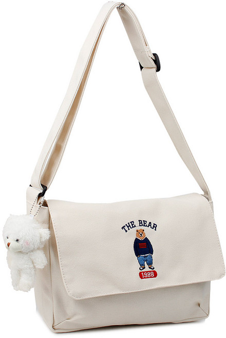 캐주얼 캔버스 베어 레터링 메신저 단색 크로스백