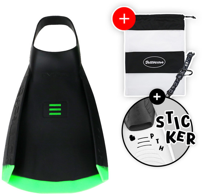 DMC 디엠씨 리펠로 숏핀 수영 오리발 + 오리발가방 증정, 블랙/그린