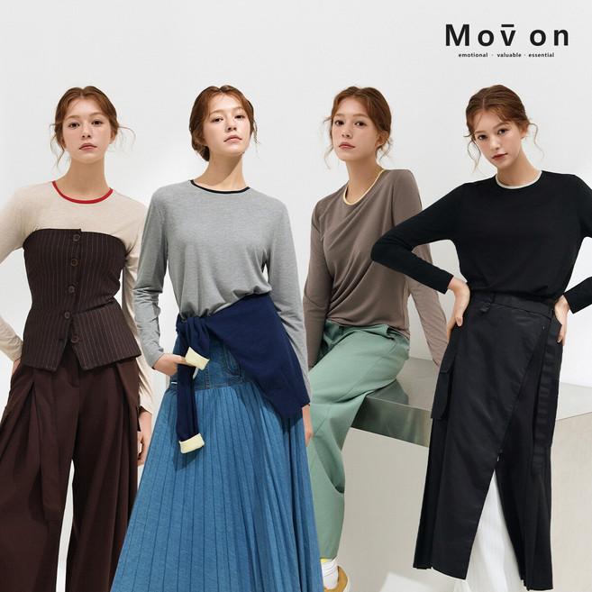 모브온 26SS 실키 모달 배색 티블라우스 4종 (26년 봄 한정판!)