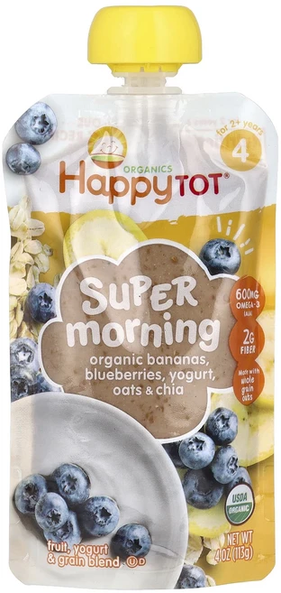 Happy Family Organics Happy Tot 슈퍼 모닝 2년 이상용 유기농 바나나 블루베리 요거트 귀리 및 치아 113g(4oz), HappyFamilyOrganicsHappyTot슈퍼모, 113g - 쿠팡