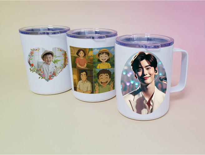 스텐컵 텀블러 캠핑 돌잔치 답례품 생일 기념 여행 커스텀 선물, 실버, 1개, 420ml