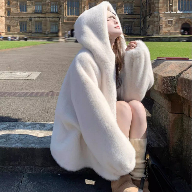 COSYEVNO 여자 모피 코트 겨울 인조 퍼 포인트 따뜻한 캐주얼 심플 빈티지 집업 점퍼 CXJpcwt-08