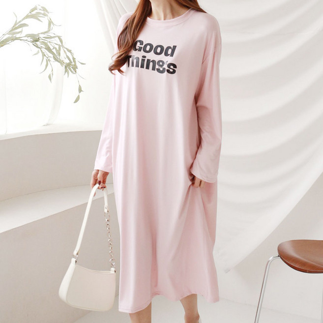 우아 여성 긴팔 빅사이즈 홈웨어 원피스 잠옷