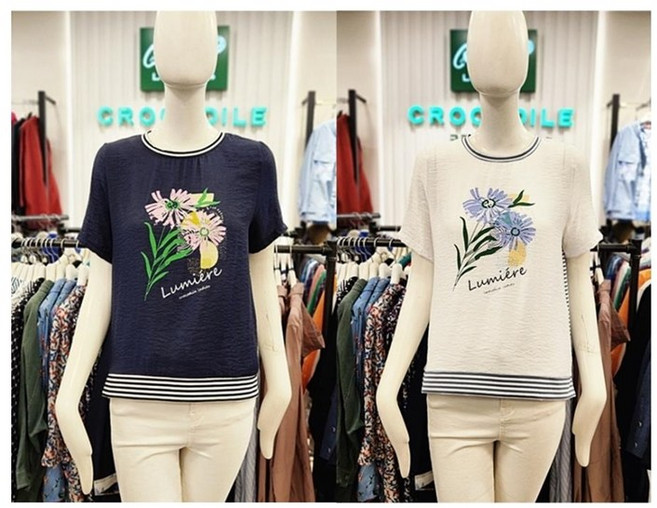 크로커다일레이디 멋스럽고 시원한 린넨(마) 혼방 등판 스트라이프 백색 포인트 라운드넥 반소매 반팔 여름 티셔츠