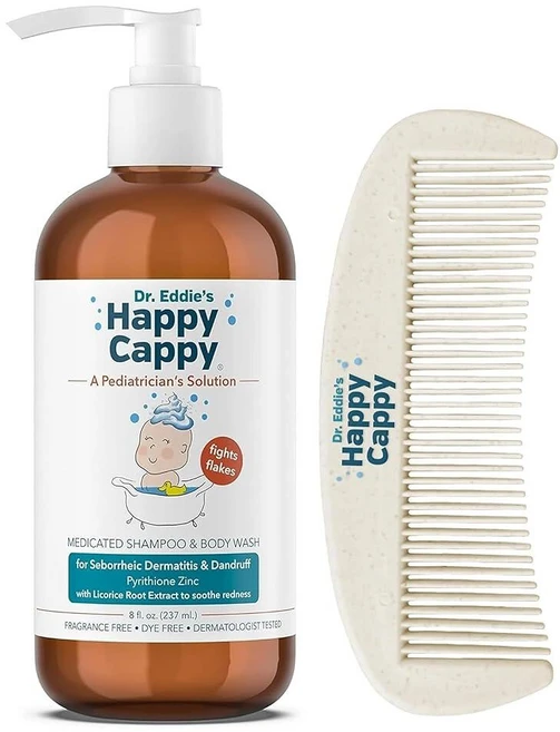 HAPPY 해피 CAP 모자py Medicated Shampoo & Body WASH 워시 Comb - Baby DAND &ruff Shampoo Helps Cradle 모자, 빗 포함 샴푸, 1 - 쿠팡