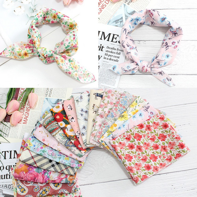 렌느 여성손수건 아사 가제 면 쁘띠 목손수건 플라워 꽃무늬 미니 쁘띠 스카프 선물