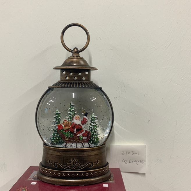 파인굿즈 크리스마스 워터볼 LED 오르골 스노우볼 무드등 조명 랜턴 선물, 플렛랜턴-산타