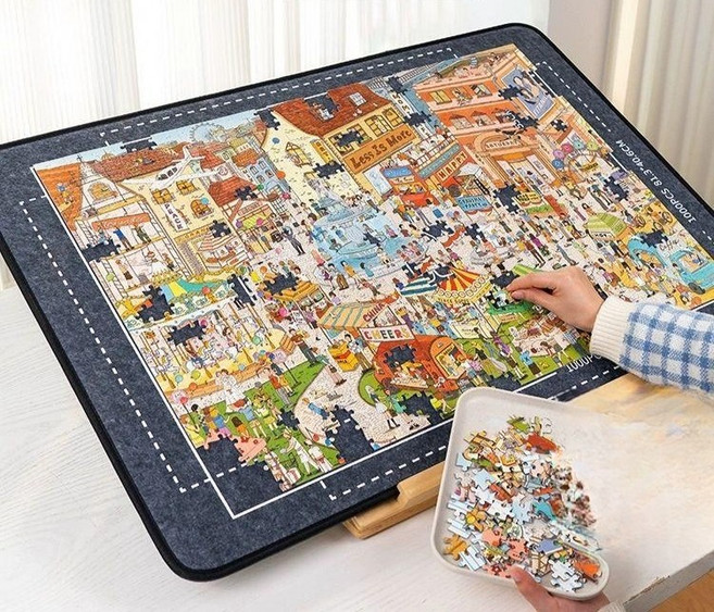퍼즐받침대 직소퍼즐 보드 퍼즐판 테이블 1000피스 원목 세트 부직포 책상 조각, 진그레이