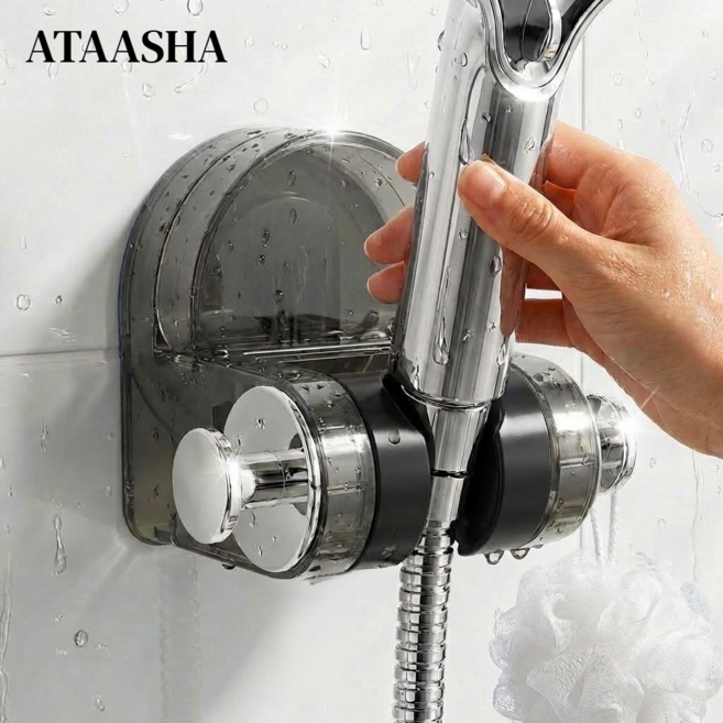 샤워기 거치대 강력 흡착 무타공 각도조절 샤워기 걸이, 그레이