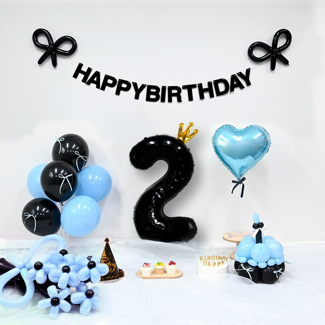 블랙 생일 파티 세트 감성 생일파티 꾸미기 생일 이벤트 꾸미기, 2번세트, 1세트, 블랙블루생일
