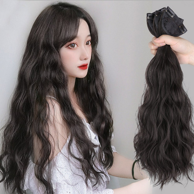 하이유니 네츄럴 컬 여자 부분 헤어 피스 붙임머리 여성 가발 폭 10cm 1피스, 네츄럴블랙 / 50cm, 1개