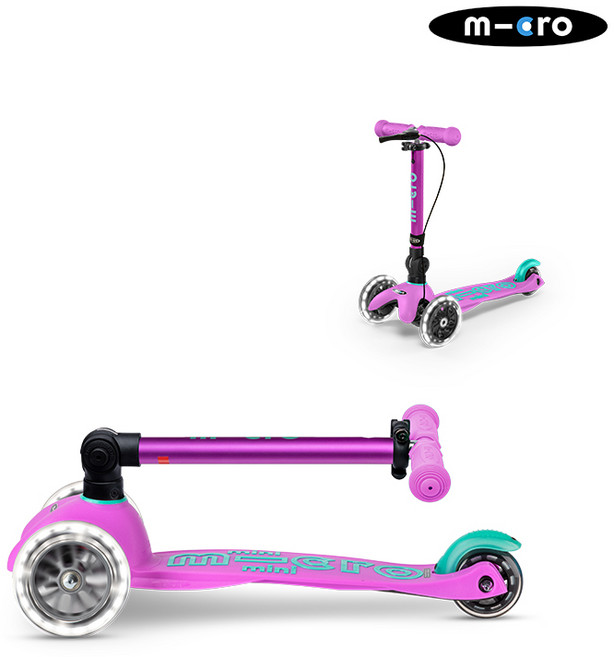 마이크로킥보드_미니 폴더블 디럭스 LED (색상선택) 유아 어린이 세발킥보드, 라벤더, 1개