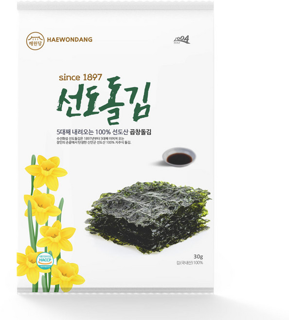 [해원당] 선도돌김 10봉 곱창김 곱창돌김 전장김두번구운 무조미김 명품김 5대김, 10개, 30g