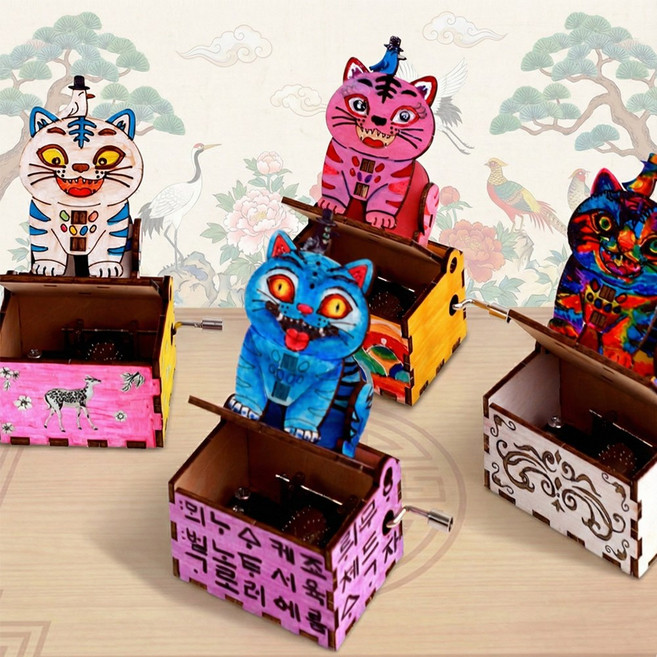 민화 호랑이 오르골 만들기 키트 전통문화 체험 diy 수동 오르골, 1개, (A)For Elase