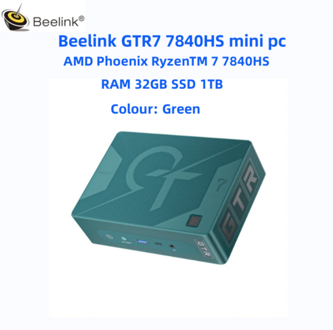 Beelink GTR7 게이밍 미니 PC AMD Ryzen7 7840HS 65W 사무실 게이머 DDR5 램 32G SSD 1TB 와이파이 원격 제어 6 BT5.2 8K dp 디스플, 04 GTR7 7840HS 32G 1TB, 05 GTR7 7840HS 32G 1TB