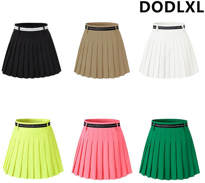 DODLXL 여성 골프웨어 라인 레터링 형광 네온 플리츠 주름 골프스커트 6컬러