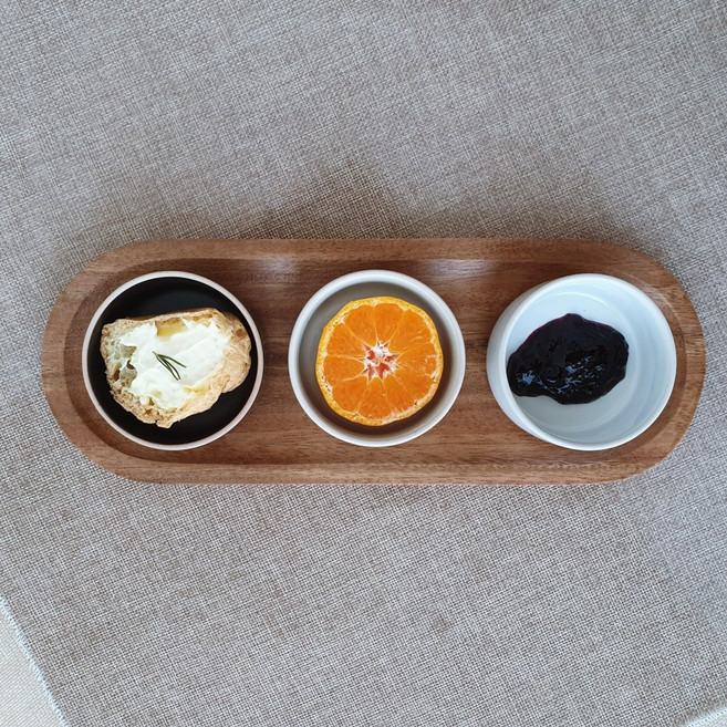 천연 우드 플레이트 굽접시 나무 그릇 긴 브런치 타원형 플레이팅 다과 접시 플레이트, 굽접시 38cm+소스볼4개, 1개