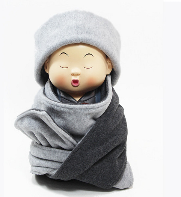 융단 털모자 + 목도리 세트 - 스님 겨울 모자 목도리