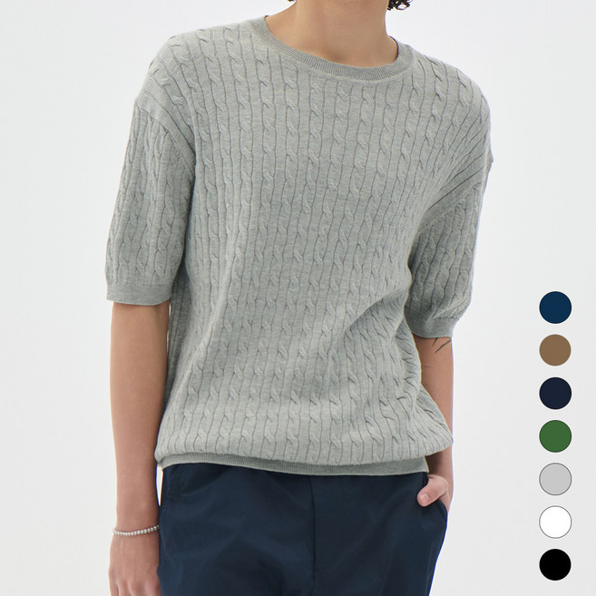 트래드클럽 남자 케이블 라운드 사계절 반팔 니트 티셔츠 (7컬러 M~5XL)