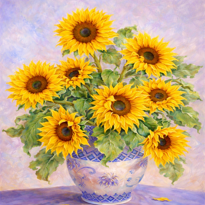 해바라기 보석십자수 DIY 키트 | 인테리어 취미 그림 | 5종 디자인, 1개, 1. 화병 해바라기 (40×50cm)