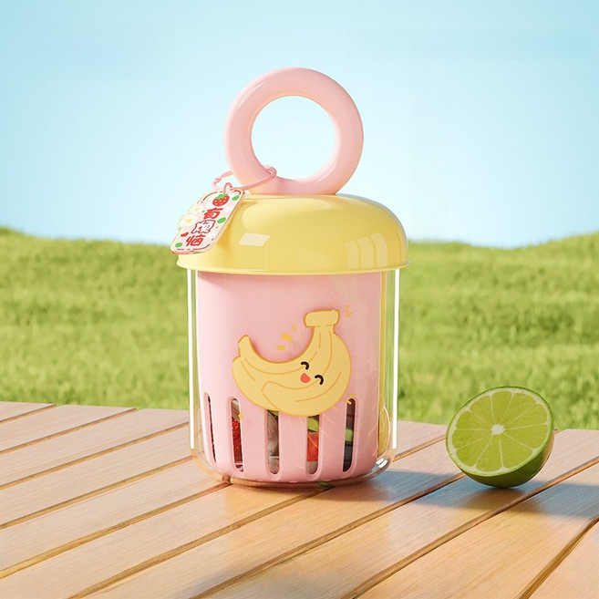 CUBBYCASE 도파민 과일컵 이중 구조 휴대용 피크닉 샐러드컵 포크포함 밀폐 방수컵, 1개, Pink