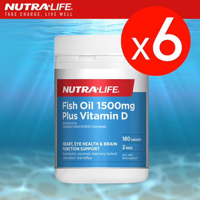 뉴트라라이프 피쉬오일 1500mg 비타민D 오메가3 NUTRALIFE Fish Oil Plus Vitamin D, 6개, 180정