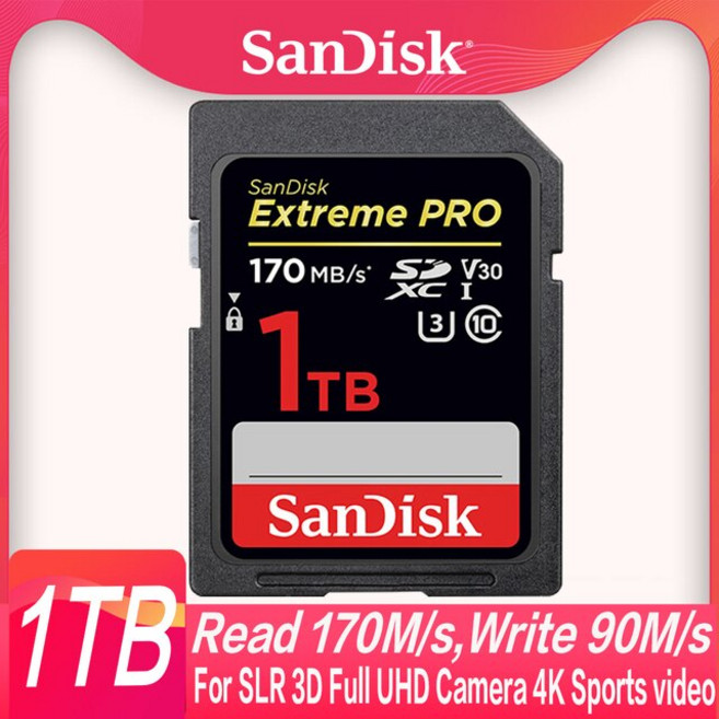 메모리 카드SanDisk Extreme PRO SD 플래시 메모리 카드 1 테라바이트 512GB UHS-II U3 V30 4K 풀 비디오, 09 Black Card I -1TB, 1개