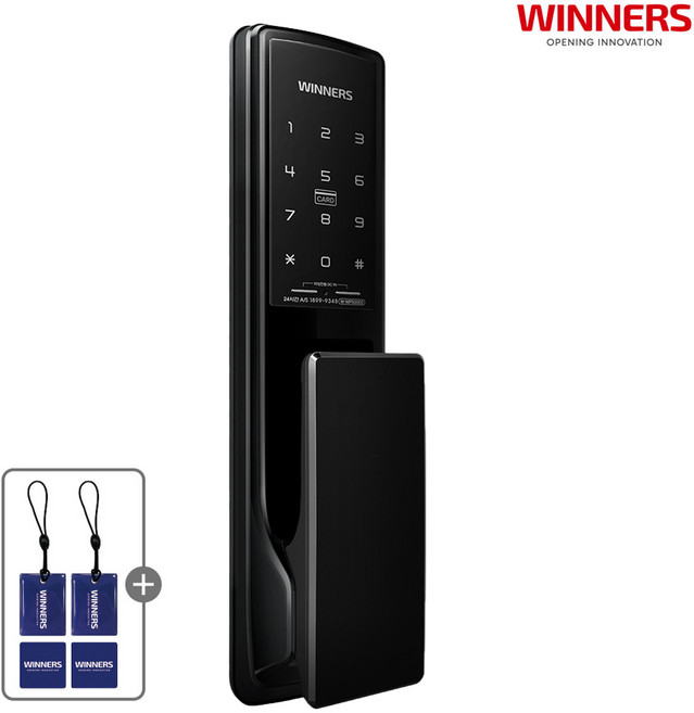 위너스 카드키 무타공 푸시풀 디지털 현관문 도어락 번호키 디지털키 교체 W-MP5000S + 부착형 2개 고리형 2개, 고객직접설치
