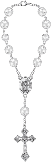 유아로에 안전운전 행운 부적 자동차 악세사리 룸미러 십자가 펜던트, 1개, 화이트