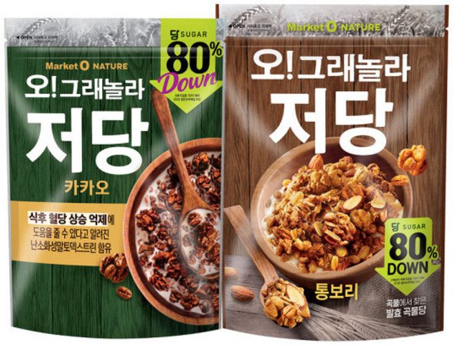 오리온 오그래놀라 저당 카카오 330g 2개 + 저당 통보리 360g 2개, 2세트, 690g