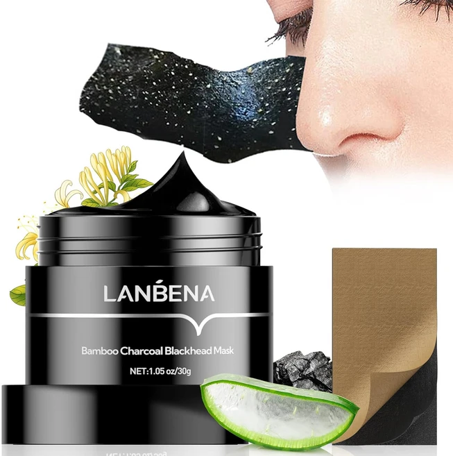 LANBENA 대나무 숯 블랙헤드 리무버 마스크 + 코 스트립 필 오프 페이스 마스크 포어 화이트헤드 클렌저 딸기 코 정화 모든 피부 유형을 위한 딥 클렌징 30g, 1개, 1개입 - 쿠팡