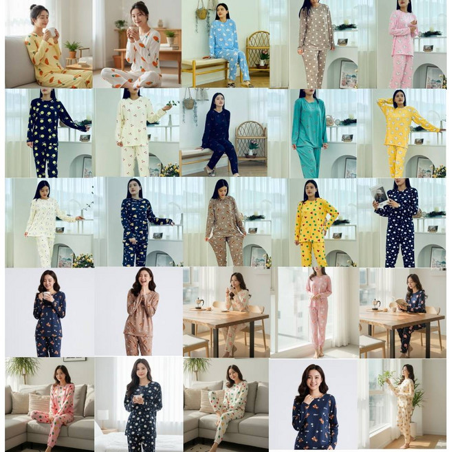 여성 부드러운 스판 긴팔 홈웨어 잠옷 세트
