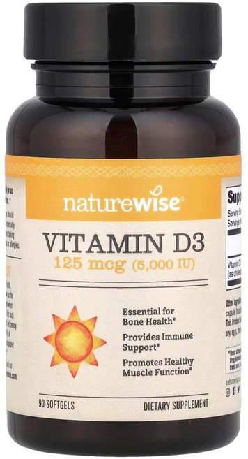 네이처와이즈 비타민 D3 125mcg 5000 IU 90소프트젤, 1개, 90정