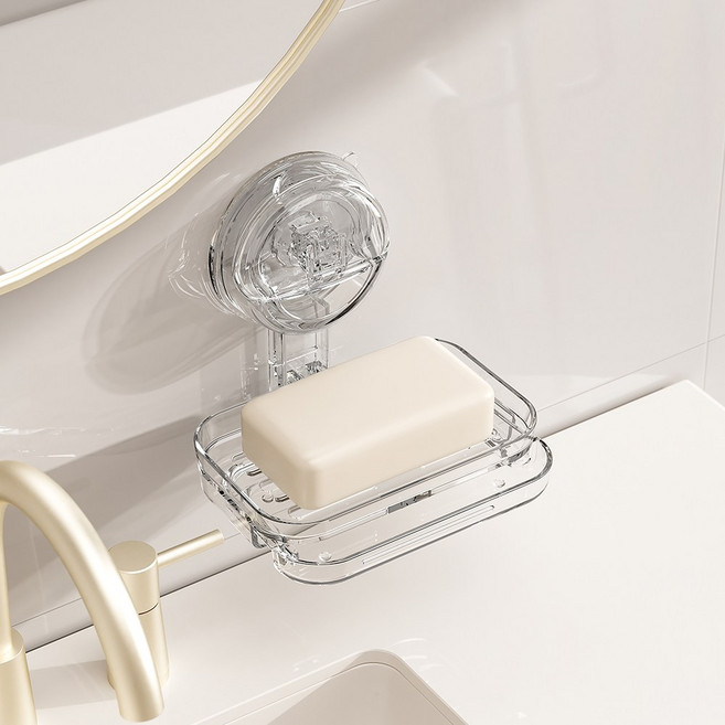 욕실 흡착식 무타공 흡착컵 비누트레 이수납 선반, 투명, 1개