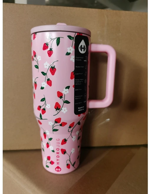 텀블러 하이드로저그 HydroJug 40oz 1200ml 32oz 950ml 레오파드 스테인리스 진공 보온보냉 빨대 손잡이 차량용 여행 대용량 BPA프리, Pink strawberry - 쿠팡