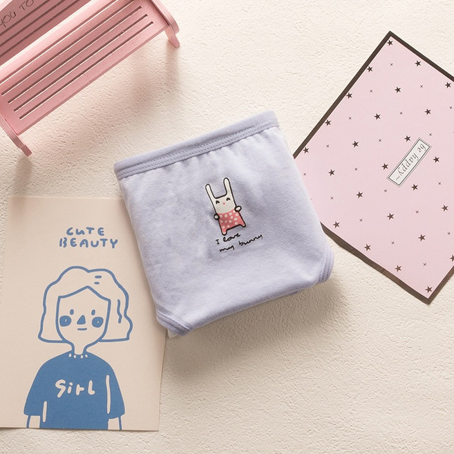 【OniWear】少女純棉生理褲 月事褲 防側漏 透氣, 紫色小兔,L【建議40-52公斤】