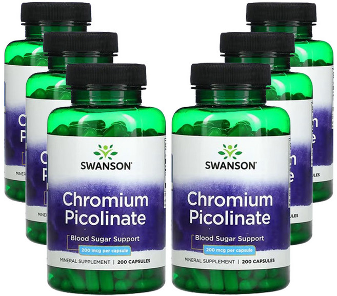 스완슨 크롬 피콜리네이트 200 mcg 200 캡슐, 200정, 6개, 200정
