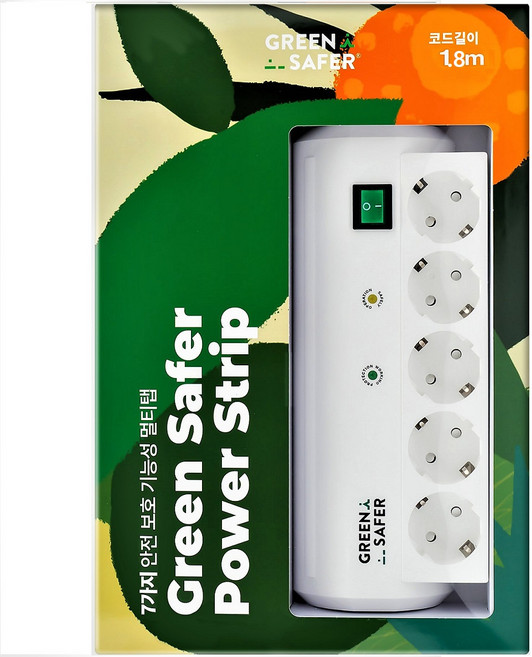 그린세이퍼 전자파차단멀티탭 5구 7가지 안전기능 - 전자파차단 노이즈차단 낙뢰 서지차단 스파크 고온감지차단 화재차단 과부하차단 과전류차단, 1개, 1.8m