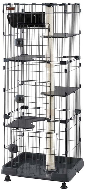 54.5 cm PCLC-703 아이리스 오야마 캣 타워 첨부 케이지 슬림 다크 그레이