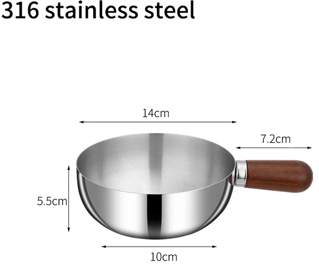 304 스테인리스 스틸 소스팬 호두 손잡이 14cm 미니 간식 우유 이유식 냄비 다용도 주방 조리기구, 02 C