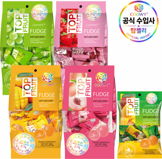 coowy 쿠위 탑젤리 5종 세트 망고+복숭아280g 딸기+청포도320g + 애플망고80g, 1.28kg, 1세트